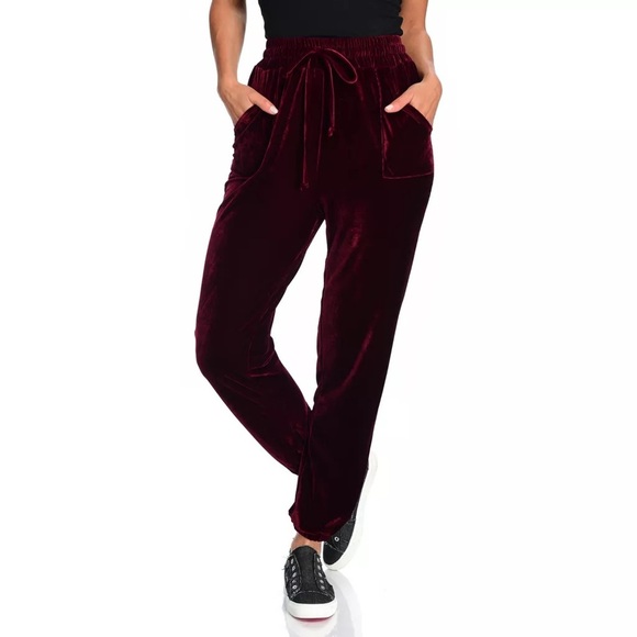 NWT One World Velvet Drawstring Waist Jogger Pants Burgundy Wine Plus Sz 2x - Picture 1 of 8